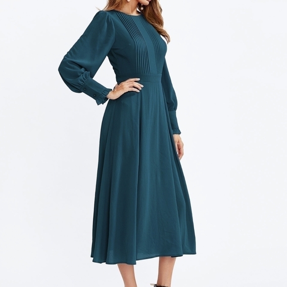 SHEIN Blue Green Fit and Flare Maxi Dress small - Picture 1 of 10